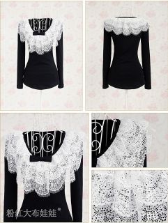 Japan Fashion Punk Rock Gothic Lolita White Lace Collar Top Blouse Shirt s XL