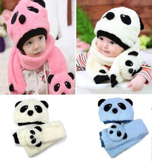 New Cute Panda Style Baby Kids Hat and Scarf Sets