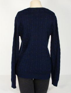 Ralph Lauren V Neck Cable Knit Navy Blue Sweater Pony Logo Womans