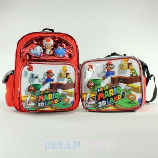 Super Mario Bros 3D Land 12" Small Toddler Backpack and Lunch Bag Set Boys