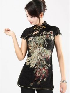 Charming Chinese Women's Tops Shirt Cheongsam Black Sz M L XL XXL XXXL