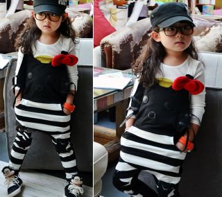 New Size 2 7Y Casual Girls Pants Kids Loose Style Cat Bib Overalls Pants PG017