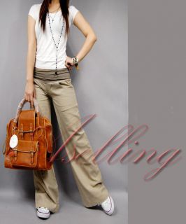 Fashion Women Casual Bell Bottoms Pants Mid Rise Loose Line Baggy Long Trousers