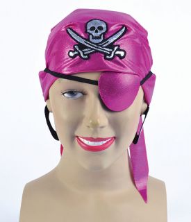 Pirate Set Pink Bandana Eye Patch Skull Crossbones Ladies Fancy Dress