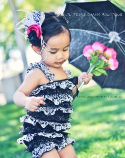 Baby Girl Boutique Clothing Wedding Ouffit Damask Print Birthday Girl Romper 2T