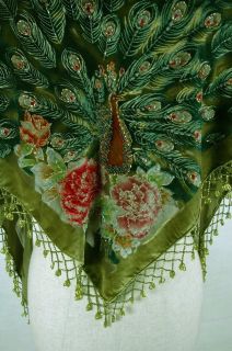 Chinese Women's Silk Embroider Shawl Scarf Peafowl
