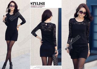Sexy Womens Silk Joining Together Long Sleeve Clubbing Lace Mini Dress