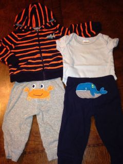 9 Month Lot Baby Boy Infant Children's Clothing Crab Whale Water Coat Pant Onesi