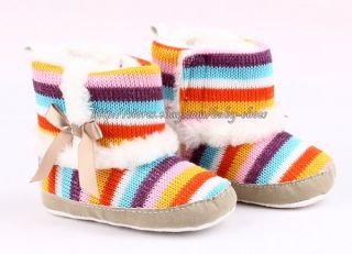Baby Girls Colorful Strip Boots Knitted Fur Shoes Size Newborn to 18 Months