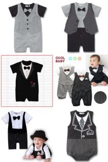 Baby Boy Wedding Pageboytuxedo Suit Bowtie Romper Bodysuit Outfit 3M 6M 9M 12M