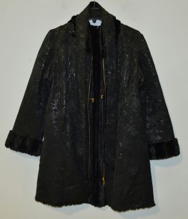 IMAN Women's Mink Faux Fur Luxury Brocade Reversible Coat Rtl $209 95