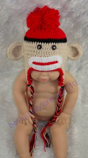 Newborn Baby Boy Girl Monkey Hand Crochet Knit Hat Cap Photography Photo Prop K3