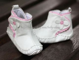 White Baby Girl Boots Crib Shoes US Size 1 2 3