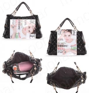 Black Grid Women Lady Shoulder Satchel Purse Handbag Totes Bag Satchel