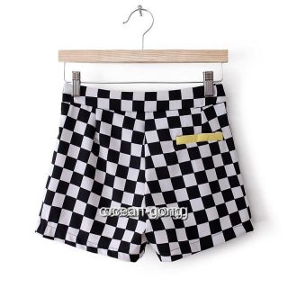 New Women Summer Vintage Color Blocking Geometric Printed Check Shorts Pants