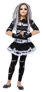 Girls Child Deluxe Gothic Black White Monster Bride Stitches Dress Costume