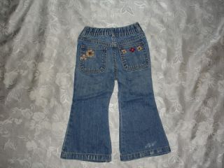 Cute Girls Baby Gap Denim Distressed and Floral Embroidered Jeans Size 2T