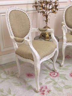 Shabby Cottage Chic French Style Carved Armchair Dining