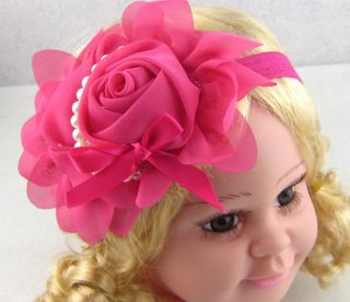 Baby Girl Toddler Elastic Rose Flower Pearl Headband Hairband Hair Band 13 Color