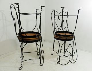Mid Century Set of 4 Ice Cream Wrought Iron Soda Chairs Vtg Parlor Metal Stool