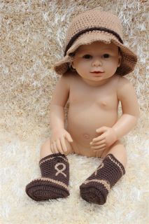 Cute Handmade Crochet Knit Grey Brown Cowboy Baby Hats Boots Newborn Photo Prop