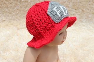 New Crochet Cute Cotton Handmade Knit Red Fireman Baby Hat Newborn Photo Prop