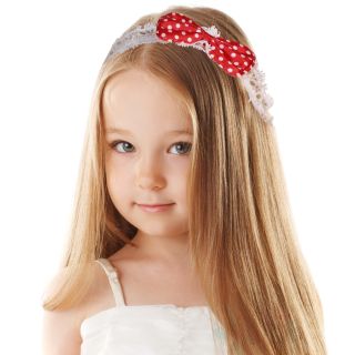 Lovely Polka Dot Bow Elastic Mesh Lace Kids Headband Pink and Red 2 Pcs