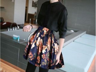New Vintage Skirt Women's Fashion Flower Print Elastic Waist Chiffon Skirt