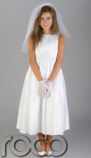 Girls White Communion Wedding Bridesmaid Prom Formal Dress Age 7 10 Years