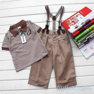 Boys 2pcs Gentleman Overalls Top Bib Pants Outfit Set 0 5Y Baby Toddler Clothes