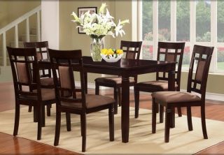 7 PC Brand New Cherry Finish Solid Wood Dining Table Set Table and 6 Chairs
