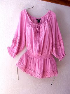 New Pink Crochet Vintage Lace Boho Rose Peasant Blouse Shirt Top 16 14 XL