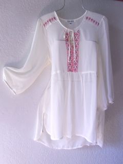 New Ivory Coral Embroidered Vintage Peasant Blouse Shirt Boho Top 8 10 M Medium