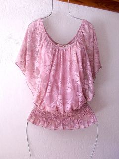 New Pink Mauve Vintage Lace Peasant Blouse Shirt Boho Gypsy Top 12 14 L Large