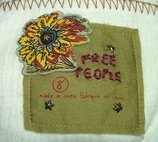 Free People Cream Embroidered Peasant Top 3 4 Sleeve Shirt Womens Sz Medium New