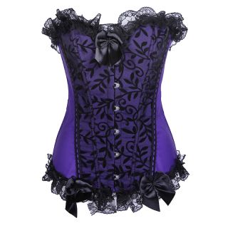 Sexy Purple Satin Corset Burlesque Basque Top Lace Up Lingerie Plus Size 8 24