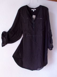 New Silky Long Black Roll Sleeve Button Blouse Plus Shirt Tunic Top 22 24 2X