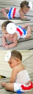 Baby Red White Blue Bloomer Crochet Tube Top 2pc Set