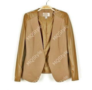 Womens European Fashion PU Leather Splice Casual Coat Jacket 3 Colors B2633MK