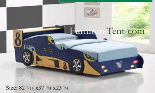 Contemporary Car Race Bed in Black and Blue Finish Wood