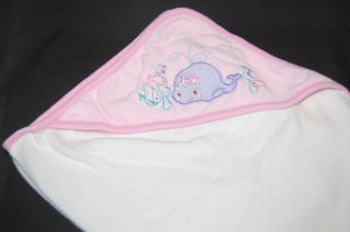 Just Born Pink White Purple Whale Fish Hooded Baby Bath Towel