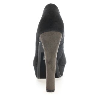 New Fashion Blk Gray Faux Suede Almond Toe Platform Chunky High Heel Pump US7