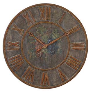 Tuscan French 32" Aged Wood Wall Clock w Painted Fruit