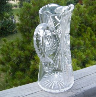 Antique Vintage Crystal Cut Glass Hobstar Water Pitcher