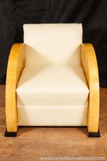 Pair Art Deco Club Chairs Blonde Walnut Seat 1920s Furniture
