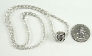 Sterling Silver Pendant Necklace Round Bead Alphabet Letter D Accent CZ 18”