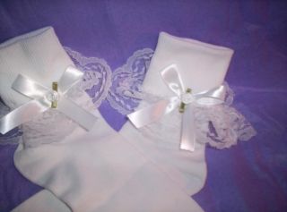 Custom Made Adult Sissy Womens Mens CD Cute Sexy White Satin Bow Anklets Socks