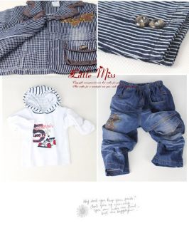 Baby Boys Smart Set 3 Pcs Suit T Shirt Jacket Coat Jean Outfit Age 1 3 Y