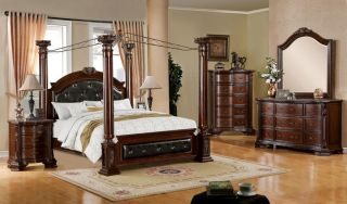 Mandalay Baroque Style Brown Cherry Queen King Poster Canopy Platform Bed