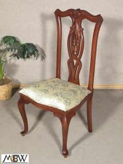Mahogany Queen Anne Sage Floral Occasional Side Chair